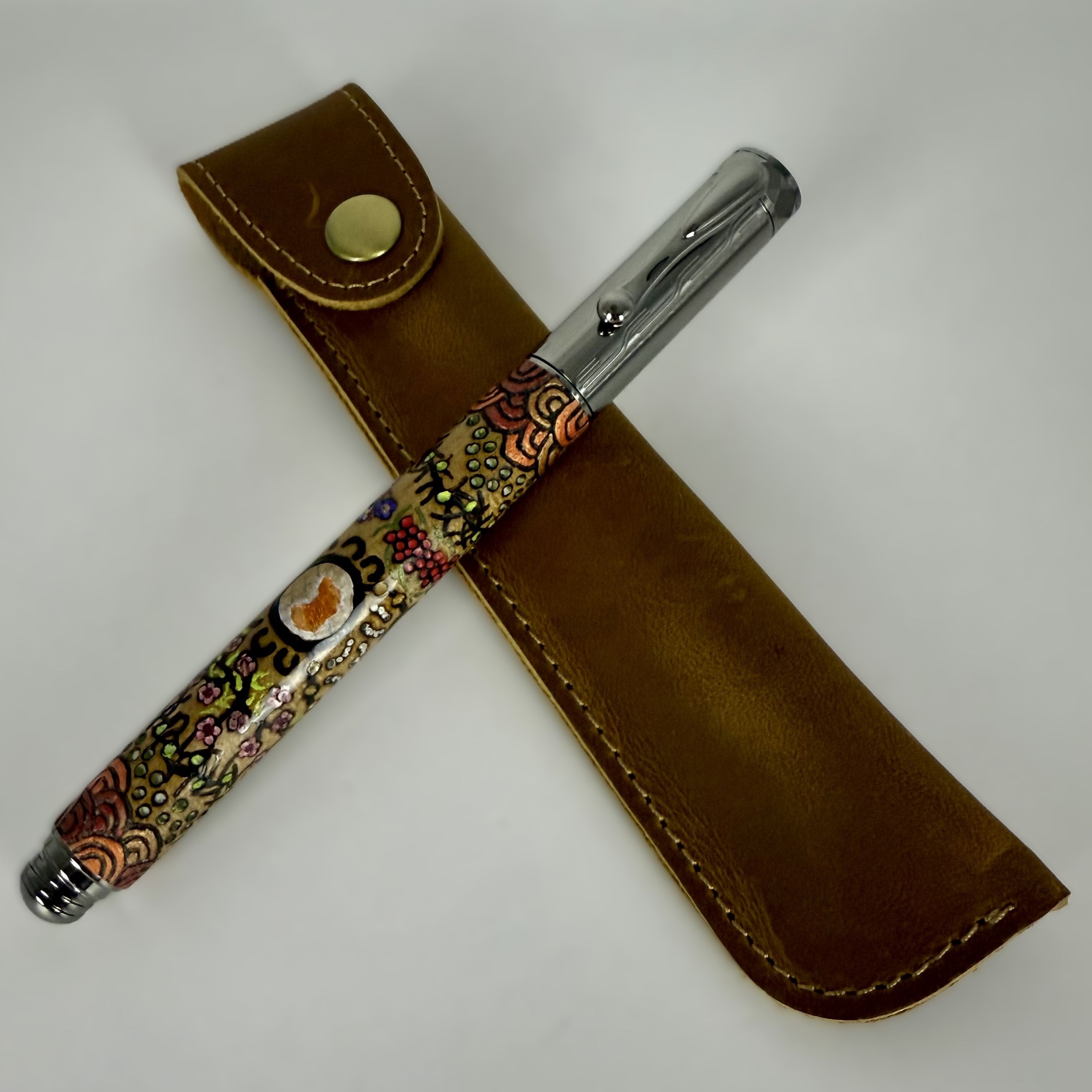 Com Postable Hand painted & Pyrography Aboriginal Art Rollerball Pens