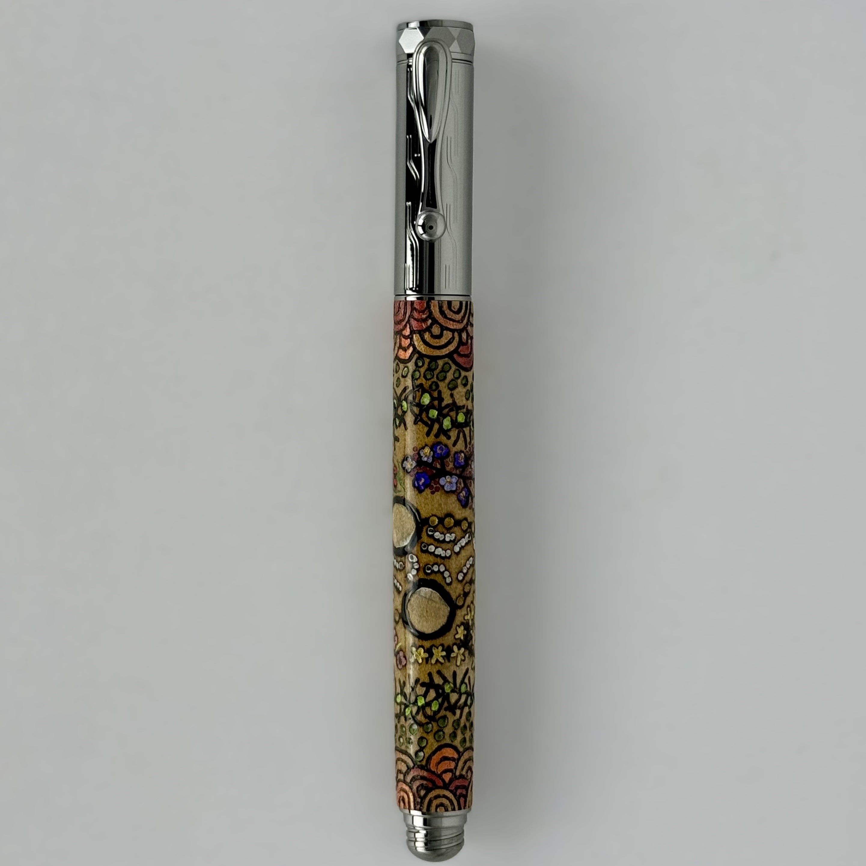 Com Postable Hand painted & Pyrography Aboriginal Art Fountain Pens